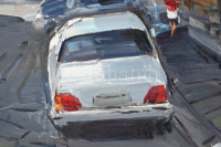 Sütő János (1933-2019): Budapest, Bazilika. Olaj, farost. Jelzett. Hátoldalán autográf felirattal. Fakeretben. 75x45 cm / Oil on wood fibre, framed.