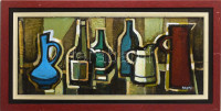 Arató István (1922-2010): Csendélet. Olaj, farost, jelzett. Dekoratív fakeretben. 30x70 cm