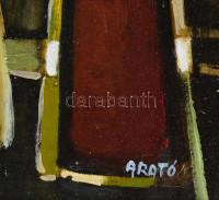 Arató István (1922-2010): Csendélet. Olaj, farost, jelzett. Dekoratív fakeretben. 30x70 cm