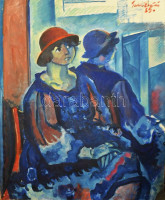 Angyalföldi Szabó Zoltán (1929-2014): Kalapos hölgy portréja. Olaj, vászon, jelezve jobbra fent. Kisebb sérülésekkel. 150×120 cm KIZÁRÓLAG SZEMÉLYES ÁTVÉTEL, NEM POSTÁZZUK! / Angyalföldi Szabó Zoltán (1929-2014): Lady in hat. Oil