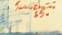 Angyalföldi Szabó Zoltán (1929-2014): Kalapos hölgy portréja. Olaj, vászon, jelezve jobbra fent. Kisebb sérülésekkel. 150×120 cm KIZÁRÓLAG SZEMÉLYES ÁTVÉTEL, NEM POSTÁZZUK! / Angyalföldi Szabó Zoltán (1929-2014): Lady in hat. Oil