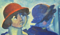 Angyalföldi Szabó Zoltán (1929-2014): Kalapos hölgy portréja. Olaj, vászon, jelezve jobbra fent. Kisebb sérülésekkel. 150×120 cm KIZÁRÓLAG SZEMÉLYES ÁTVÉTEL, NEM POSTÁZZUK! / Angyalföldi Szabó Zoltán (1929-2014): Lady in hat. Oil