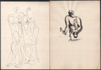Aczél Ilona (1929-2000), össz. 4 db mű: Alakok, csendélet, zenészek. Tus, filctoll, ceruza, papír. Egyik jelzett, datált (1974) és Aczél Ilona autográf soraival. Egy másik kétoldalas. 30x21 cm körüli méretekben.