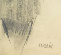 Aczél Ilona (1929-2000): Kislány. Szén, papír, jelzett. sérült. Üvegezett, sérült fakeretben. 35x31,5 cm.