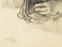 Aczél Ilona (1929-2000): Merengő. Szén, papír, jelzett. Üvegezett, dekoratív fakeretben. 25x35 cm.