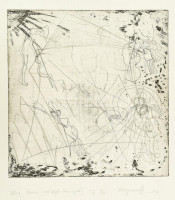 Becsey Zsuzsa (1969-): Napló, 'dzsessz...', 2000. Hidegtű, rézkarc, repesztés, papír. Jelzett. Művészpéldány E.A. 4/10 számozással. 33x33 cm