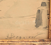 Alexander Begrov (Beggrov) (1841-1914): Szentpétervári kikötő. Akvarell, karton. Jelzett 22x27 cm hozzá keret, melyből kijár / St Petersburg port. Watercolor, cartboard. Signed. with frame.