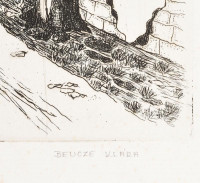 Bencze Klára (1925-): Öreg utca. Rézkarc, papír, jelzett, számozott (1986/XCIII), kissé foltos, fakeretben, 30×24,5 cm