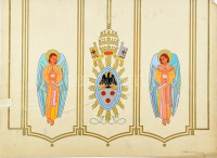 Börtsök László (?-?): XI. Pius pápa címere, 1930-40 körül. Tempera, papír. Jelzett. Sérült, javított. 46x63,5 cm.