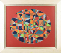 Böhm Lipót, Poldi (1916-1995): Geometria. Tempera, papír, jelezve jobbra lent és balra fent. Üvegezett fakeretben, 40,5×48,5 cm