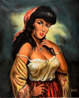 Beghdadi Badreddine (1949-): Eszmeralda. Olaj, vászon. Jelzett. Hátoldalán címkén feliratozott. 60×50 cm.