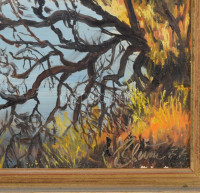 Bernhard Blum (-): A Riegsee Murnaunál, Bajorország. Olaj, farost, jelezve jobbra lent, hátoldalán autográf felirattal. Apró felületi sérüléssel. 43,5x60 cm. Dekoratív fakeretben.