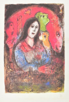 Marc Chagall (1887-1985) festménye után készült reprodukció. Színes nyomat, papír, jelzett a nyomaton, 19,5x13 cm