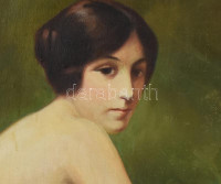 Dienes László (1891-?): Női art deco akt. Olaj, vászon. Jelzett. Apró felületi kopásokkal. 72,5x55 cm. Dekoratív, kissé sérült régi keretben. / oli on canvas, signed, framed