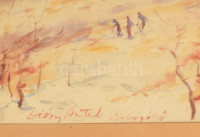 Diósy Antal (1895-1977): Dobogókő, sielők. Akvarell, papír, jjl.: Diósy Antal - Dobogókő. 29x41 cm, keretben