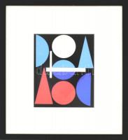 Auguste Herbin (1882-1960): Geometrikus kompozíció (cím nélkül). Szitanyomat, papír, jelzés nélkül, Galerie Denise René kiadása 1964, üvegezett fakeretben, 19x15 cm / serigraphy on paper, unsigned, edited by Galerie Denise René 1964,