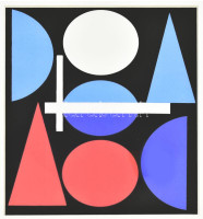 Auguste Herbin (1882-1960): Geometrikus kompozíció (cím nélkül). Szitanyomat, papír, jelzés nélkül, Galerie Denise René kiadása 1964, üvegezett fakeretben, 19x15 cm / serigraphy on paper, unsigned, edited by Galerie Denise René 1964,