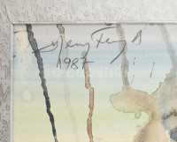 Hercsuth Ferenc (1942-): Robanás (cím nélkül), 1987. Akvarell, papír, jelezve balra fent, paszpartuban. 33,5x23 cm.