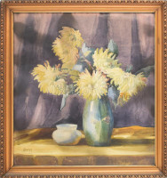 Humayer Erzsébet (1891 - 1923): Virág csendélet. Akvarell, papír, jelzett dekoratív üvegezett keretben. 60x55 cm