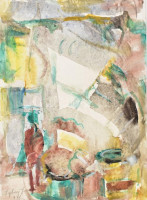 Iglay József (1905-1980): Tavasz, 1971. Akvarell, papír, jelzett, kétoldalas, lap széle vágott, 36×26 cm