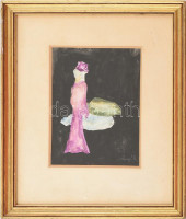 Iványi Katalin (1924-2009): Lila ruhás nő akvarell, papír, jelzett 18x13 cm Keretben