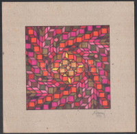 Koppány Frigyes (?-?): Op-art kompozíció, 1977. Filctoll, papír, jelzett, kartonra kasírozva. 15x15 cm
