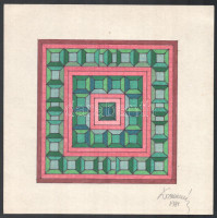 Koppány Frigyes (?-?): Négyzetek, 1981. Filctoll, papír, jelzett, kartonra kasírozva. 16x16 cm