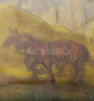 Klimó István (1883-1961): Aratás lovasszekérrel. Pasztell, papír. Jelzés nélkül. Kissé sérült. 44,5x62 cm.
