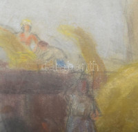 Klimó István (1883-1961): Aratás lovasszekérrel. Pasztell, papír. Jelzés nélkül. Kissé sérült. 44,5x62 cm.