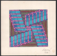 Koppány Frigyes (?-?): Geometria, 1978. Filctoll, papír, jelzett, papírra kasírozva. 16x16 cm