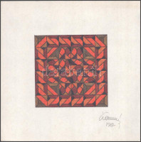 Koppány Frigyes (?-?): Geometrikus formák, 1982. Filctoll, papír, jelzett, kartonra kasírozva. 12x12 cm