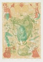 Kiss Ilona (1955-): 'Frankfurti zöld szósz', 2001. Szitanyomat, papír, jelzett. 2/25 számozással. 40x28 cm
