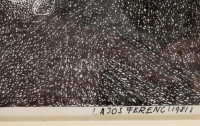 Lajos Ferenc (1912-1998): Pásztorok, 1981. Tus, papír, jelzett, üvegezett fakeretben, 30×22,5 cm