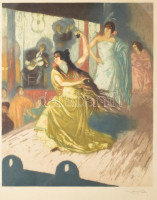 Almery Lobel-Riche (1877-1950): Táncosnők. Akvatinta, papír, jelzett, számozott (173). Üvegezett, dekoratív, fakeretben. 50x40 cm / Almery Lobel-Riche (1877-1950), Swiss-French artist: Dancers. Aquatint on paper, signed, numbered (173).