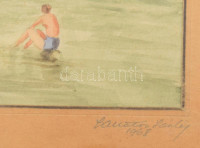 Lakatos László (-). Fürdőzők. Akvarell, papír. Plexiüvegezett keretben, plexi kissé repedt. 21x27 cm