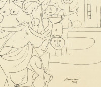 Marosán Gyula (1915-2003): Nőstény ördög IV., 1949 Tus, papír. Jelezve jobbra lent: Marosán 949. Üveg mögött. 21x24 cm