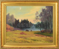 Makláry Kálmán ( 1947-): Az est színei, 1993. Olaj, vászon, jelzett a hátoldalán, dekoratív fakeretben. 40×50 cm