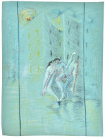 Nagy Lajos (1956-): Erotikus jelenet, 1985. Vegyes technika, karton, jelezve jobbra lent. 67x50 cm