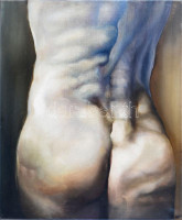 Nagy (Boglárka) Alíz (2001-): Scoliosis. Olaj, vászon. Jelezve jobbra lent, a hátoldalán autográf felirattal. 55x46 cm. / oil on canvas, signed lower right and on the reverse