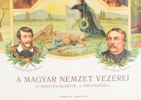 cca 1880 Magyar nemzet vezérei (a honfogallástól a kiegyezésig)'. festette Bellony László. Nagyméretű litográfia.. Képméret 66x54 cm Néhány ragasztott beszakadással / Leaders of the Hungarian Nation. Large lithography 66x54 cm