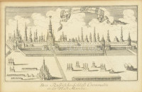 Das Russische Schloss Cremmelin in der Stadt Moscau. - A moszkvai Kreml rézmetszetű képe, Üvegezett keretben 9x14 cm / Copper plate engraving of the Cremlin In Moscow, Russia