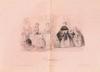 1858 Talányok (képrejtvények) Női hímzetmunkák. Divatkép.. műmelléklet a Hölgyfutárhoz. szerk: Tóth Kálmán. Rohn A. Pest, 1858. nagy méretű litográfia 38x57 cm