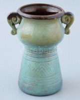 Türkizmázas váza. Jelzés nélkül, lepattanással, m: 17 cm