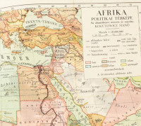 cca 1920-1930 Afrika politikai térképe, az alaptérképet tervezte és rajzolta: Kogutowicz Manó, 1 : 20.000.000, Bp., Magyar Földrajzi Intézet R.T., 50x46 cm