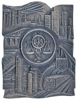 1979. 'Pénzügyi Törvény' kétoldalas ezüstözött bronz plakett eredeti tokban (~112x90mm) T:AU