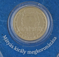 ifj. Szlávics László (1959-) 2019. 'Hunyadi Mátyás 1464-1490. / A koronázás 555. évfordulója' aranyozott Cu-Ni emlékérem, 'Királyok hazája' gyűjtői mappában, kapszulában T:PP