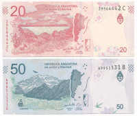 Argentína DN (2017-2020) 20P + 50P T:UNCArgentina ND (2017-2020) 20 Pesos + 50 Pesos C:UNCKrause P361, P363