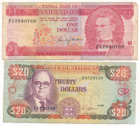 Barbados DN (1973) 1$ + Jamaika 1989. 20$ T:F,VGBarbados ND (1973) 1 Dollar + Jamaica 1989. 20 Dollars C:F,VG