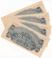 Csehszlovákia 1944. 20K (4x) sorszámkövetők 'EM 395943 - EM 395946' T:XF / Czechoslovakia 1944. 20 Korun (4x) consecutive serials 'EM 395943 - EM 395946' C:XFKrause P#47