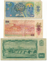 Csehszlovákia 1961. 100K szlovák bélyeggel + 1987. 50K szlovák bélyeggel + 1988. 20K szlovák bélyeggel T:F,VGCzechslovakia 1961. 100 Korun with Slovak stamp + 1987. 50 Korun with Slovak stamp + 1988. 20 Korun with Slovak stamp C:F,VG